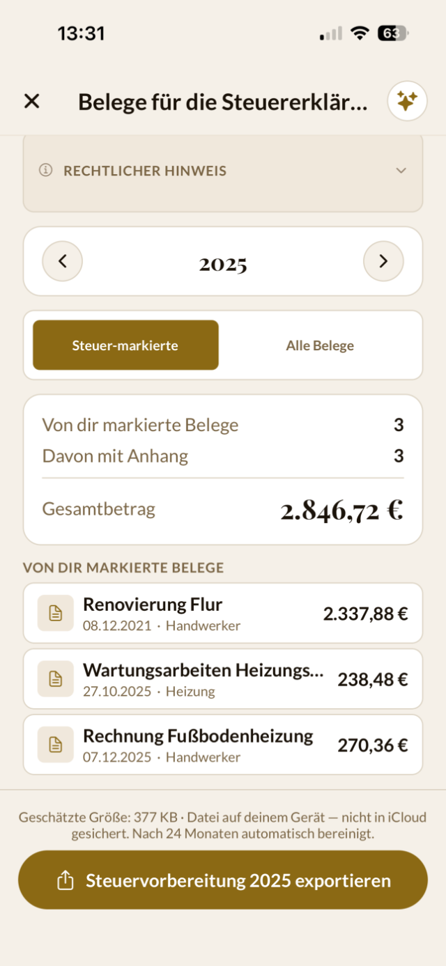 Steuerexport — Steuervorbereitung in Sekunden